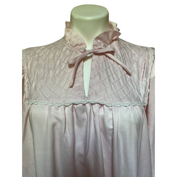 Vintage 80s Pink Nightgown Cottagecore Dress Ruffle Large - Picture 3 of 8